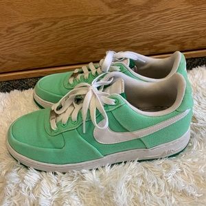 Green & white Nike Air Force one women/11 men/9.5